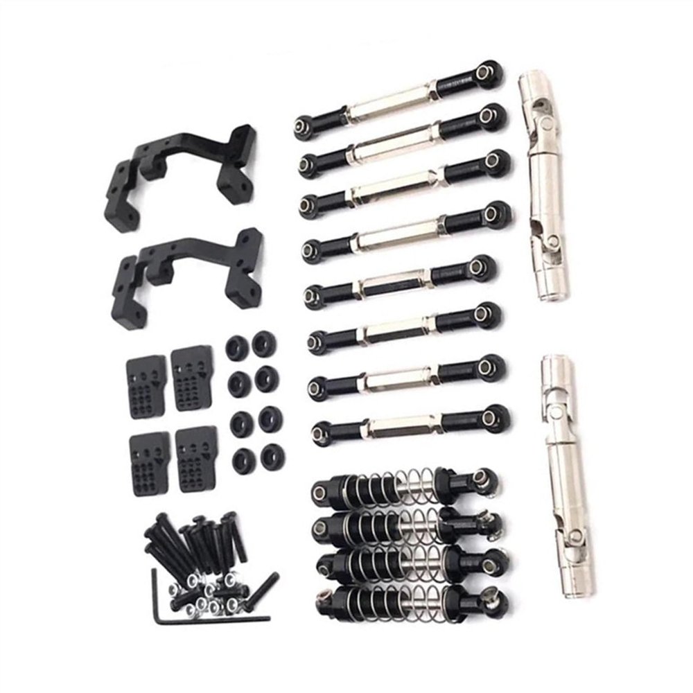 RC Spare Part for WPL C14 C24 C24-1 C54 1/16 Metal for Chassis Link Rod Pull Rod Mount Shock Absorber Drive Shaft Set Modification RC Car Upgrade Parts(Black)