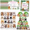 63 Pcs Safari Jungle Party Favors Include 20 Foldable Paper Boxes 20 Forest Mini Stuffed Animals 20 Adoption Cards 1 Adoption Signs 2 Fence for Jungle Party Supplies Adopt a Jungle Animal Favors view 1