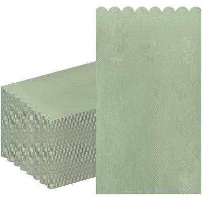100PCS Sage Green Napkins Disposable Paper Scalloped Edged Guest Napkins 4.3 x7.8 Inches Disposable Hand Towels Decorative Dinner Napkin for Bathroom Wedding Baby Shower Birthday Party