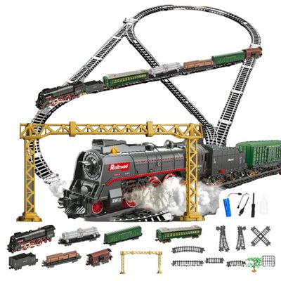 ABS Electric RC Train Set Model, Christmas Train Set Model with Carriage and Long Track,Great STEM Gifts and Desk Decorations for Teens and Adults (Model 62904B)