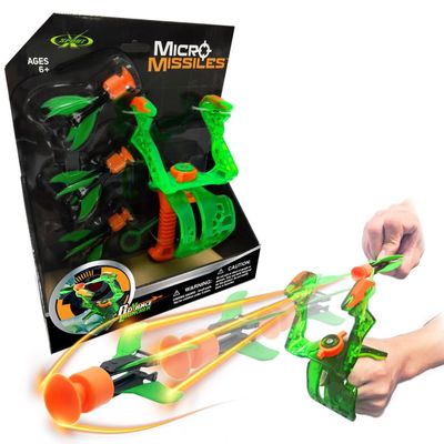 Amzing Toyz Micro Missile Rubber Suction Cup Dart Toy Rocket Launcher Set - Plastic Darts Toy with Launcher for Party Playgroup Office Snack Time Stick to Target Games for Teen Buddy and Family