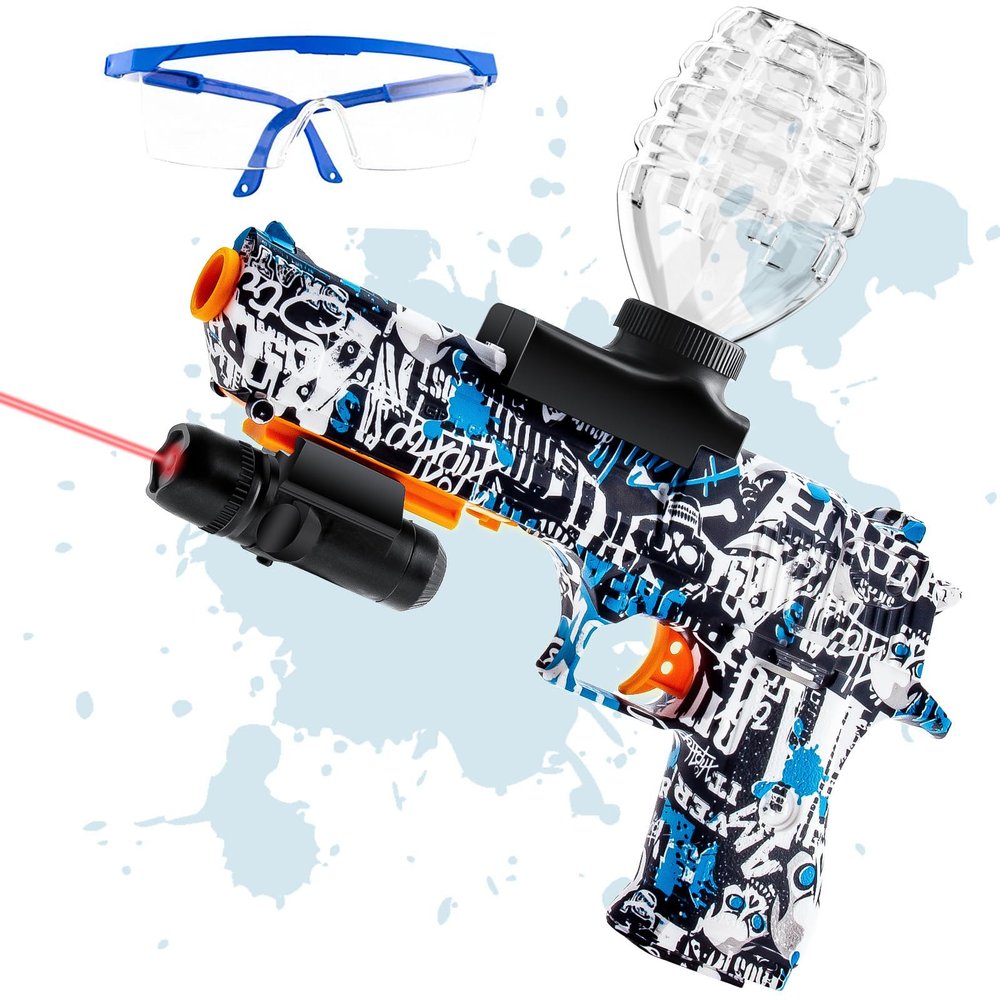 Electric Gel Ball Blaster Pistol for Teens Automatic Orby Gel Gun with Laser Sight & Goggles, Top-Loading Design, Outdoor Backyard Team Games Toy, Gift for Ages 14+ (Desert Eagle Style, Blue Skull)