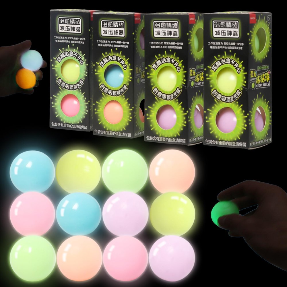 12pcs 2.4in Lumi Balls,Dream Balls,Glow in The Dark Sticky Balls That Stick to The Ceiling,Stress Relievers Stress Balls for Kids and Adults,Elevated Balls,ASMR Cool Stuff for Teens,Stocking Stuffers