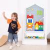 Bolocon Vertical Building Brick Base Plate & Chalkboard, 2-Sided Activity Panel and Blackboard for Kids&Toddlers Playroom, Compatible with All Major Block Brands (House-Shaped Surface w/Storage Box) view 1
