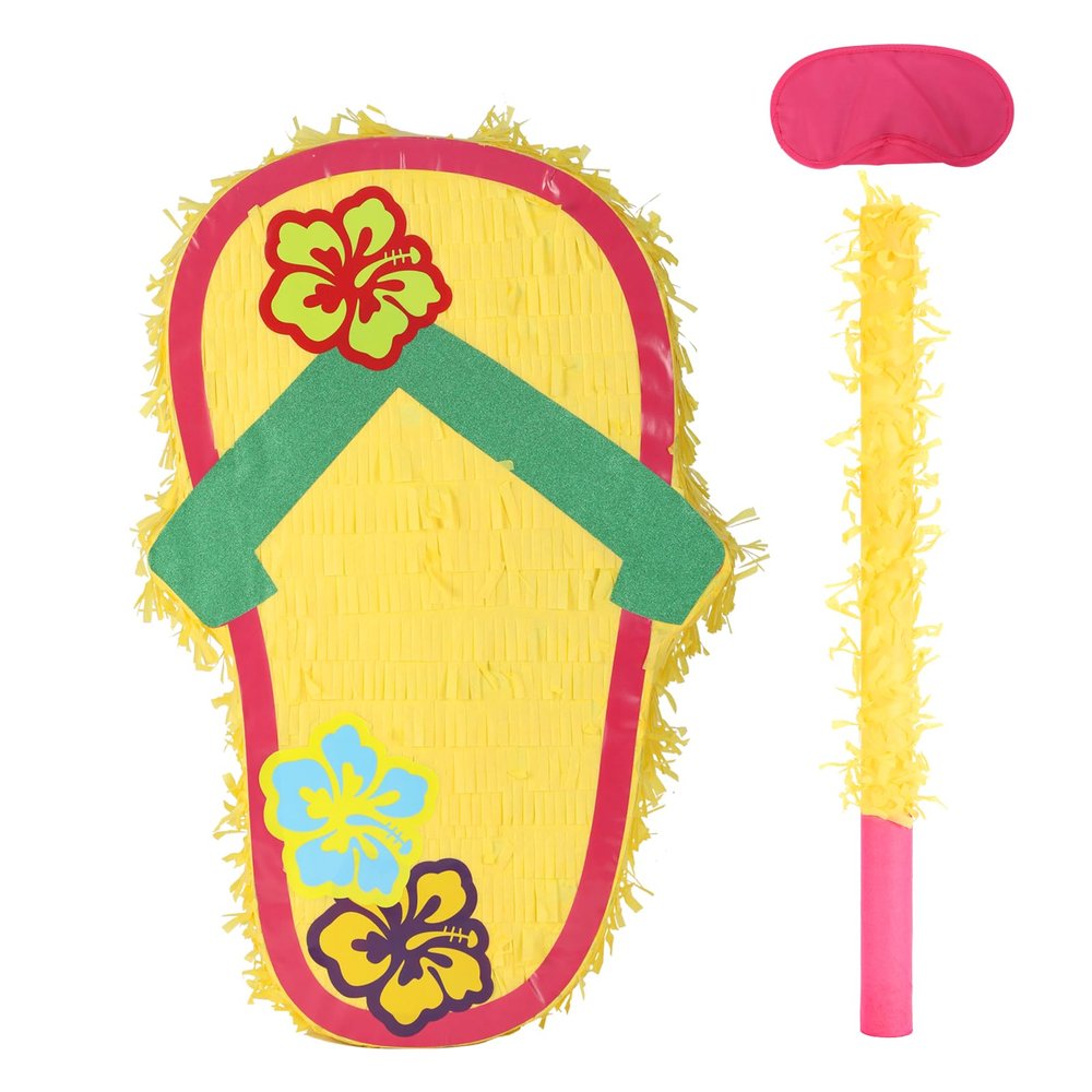 Birchio Sandal Pinatas Bundle with a Blindfold and a Bat(17 x 12 x 4 Inches), Perfect for kid's Birthday Parties, Summer Theme Parties and Decorations