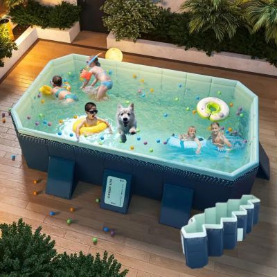 112.59x65.74x19.68inch Foldable Swimming Pool for Adults & Kids, Portable PVC Outdoor Collapsible Pool for Dog Backyard, Garden, Patio,Easy Setup & Storage