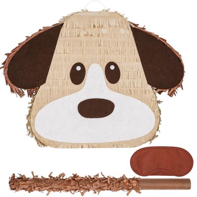 Birchio Dog Pinatas Bundle with a Blindfold and a Bat(16.5 x 12.6 x 4 Inches), Perfect for kid's Birthday Parties Decoration, Animal Theme Party, Puppy Pinata