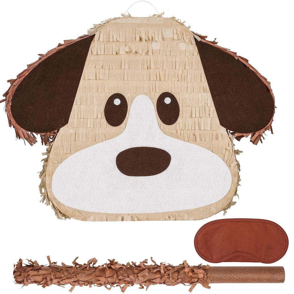 Birchio Dog Pinatas Bundle with a Blindfold and a Bat(16.5 x 12.6 x 4 Inches), Perfect for kid's Birthday Parties Decoration, Animal Theme Party, Puppy Pinata