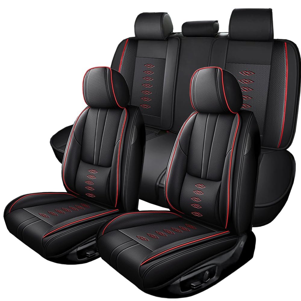 QUFEI Full Set Seat Cover for Suzuki Aerio/Forenza/Grand Vitara/Kizashi/Reno/SX4,Leather Car Seat Covers,Waterproof Automobile Seat Protectors(Black Red,Standard)