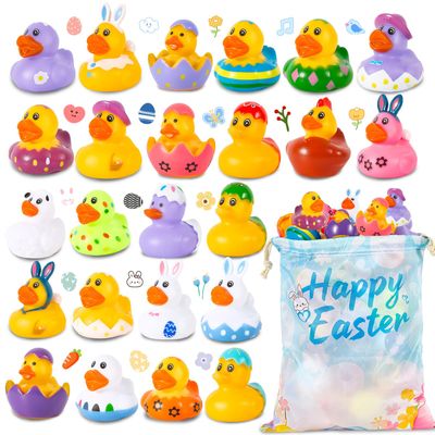 24 Pack Rubber Ducks Jeep Ducking with a Bag- 2" Easter Assortment Duckies for Jeep Duck Easter Themed Cruise Duck for Pool, Party Favors, Birthday Gifts, Classroom Incentives, Kids Water Bath Toys