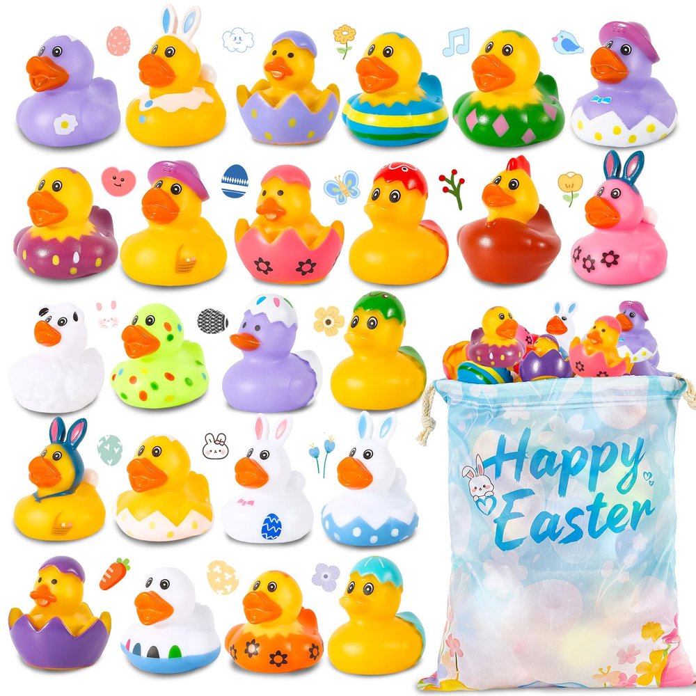 24 Pack Rubber Ducks Jeep Ducking with a Bag- 2" Easter Assortment Duckies for Jeep Duck Easter Themed Cruise Duck for Pool, Party Favors, Birthday Gifts, Classroom Incentives, Kids Water Bath Toys