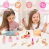 Wooden Makeup Toy Set, Pretend Play Makeup Kit for Toddlers Realistic Beauty Salon Set for Girls with Eyeshadow Lipstick Perfume Brush and Cosmetic Bag Birthday Gifts for Girls Toys Kids Aged 3 4 5 6 view 2