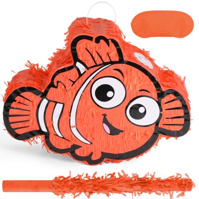 Birchio Nemo Pinatas Bundle with a Blindfold and a Bat(16.5 x 12.6 x 4 Inches), Perfect for kid's Birthday Parties, Mexican Theme Parties, Decorations