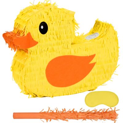 Birchio Duck Pinatas Bundle with a Blindfold and a Bat(16.5 x 12.6 x 4 Inches), Perfect for kid's Birthday Parties, Farm Animal Theme Parties and Decorations