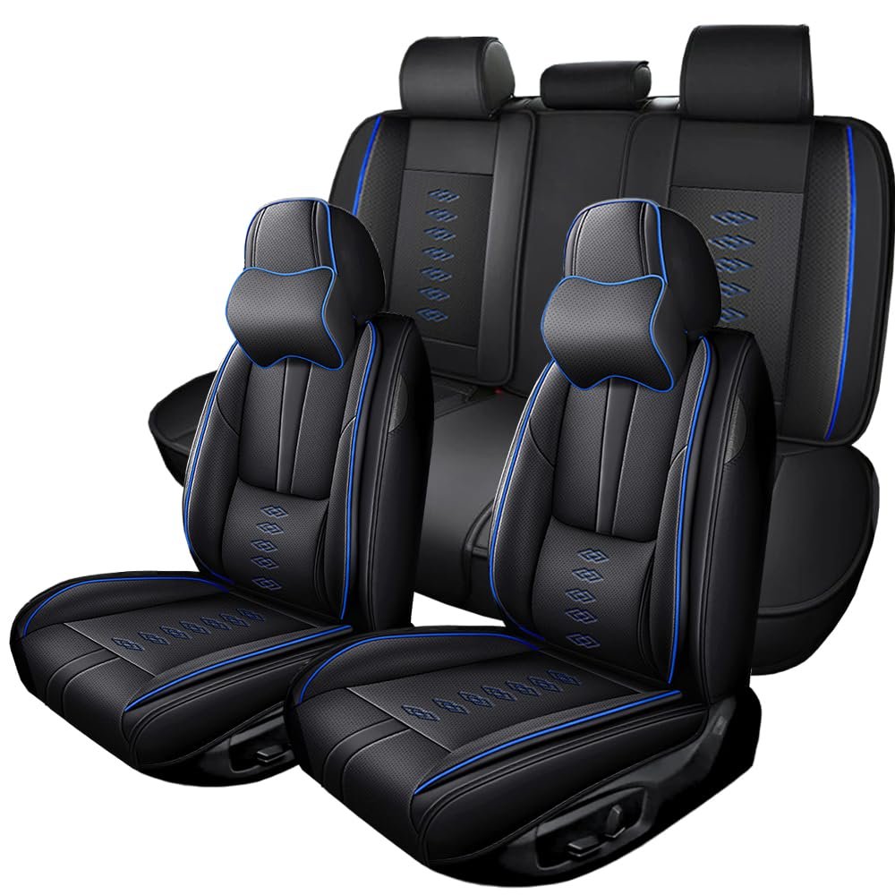 QUFEI Full Set Seat Cover for Acura RL/RLX/RLX Sport Hybrid/TL/TLX/TSX/ZDX,Leather Car Seat Covers,Waterproof Automobile Seat Protectors(Black Blue,Deluxe)