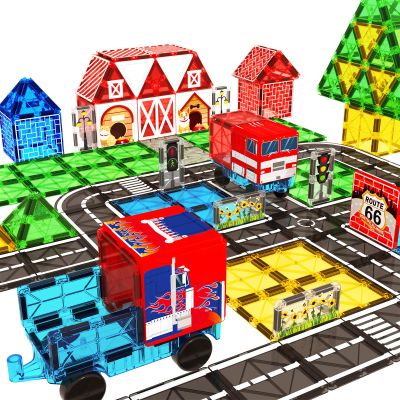 132PCS Magnetic Tiles, 48PCS Magnetic Tiles Toddler Building Blocks Toys, Plus 39 PCS Magnetic Tiles Farm Animal Garden Toddler Toys, Plus 45 PCS Magnetic Tiles Road Set with Truck