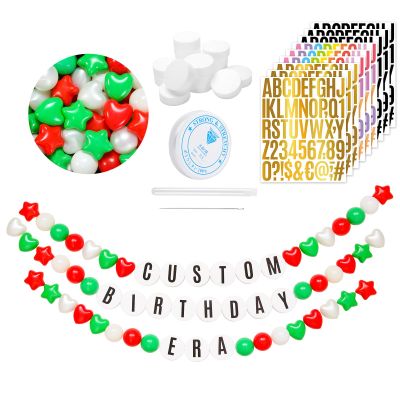 137Pcs DIY Giant Friendship Bracelet in My Birthday Era Banner Birthday Banner Famous Singer Customizable Garland Decor Foam Circles Ball Plastic Balls DIY Supplies(Red Green Pearl White)