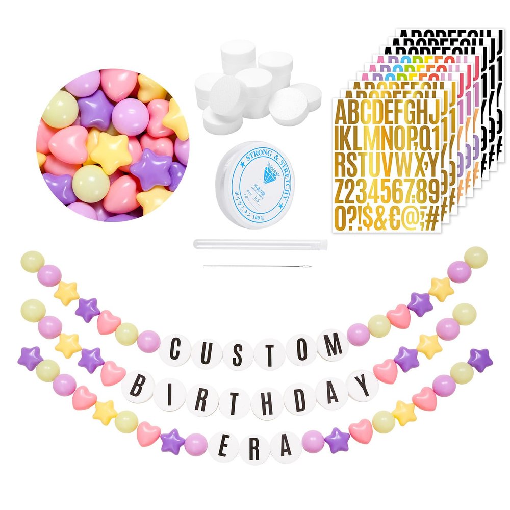 137Pcs DIY Giant Friendship Bracelet in My Birthday Era Banner Birthday Banner Famous Singer Customizable Garland Decor Foam Circles Ball Plastic Balls DIY Supplies(Mixed Pastel)