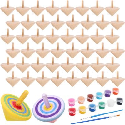 DoubleFill 48pcs DIY Wooden Spinning Tops Craft Kit, Back to School Gifts