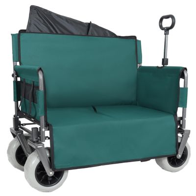3-in-1 Folding Utility Wagon with Bench Seat, 500 lbs Capacity, 9"x4" All-Terrain Beach Tires, Perfect for Camping & Beach (Green)