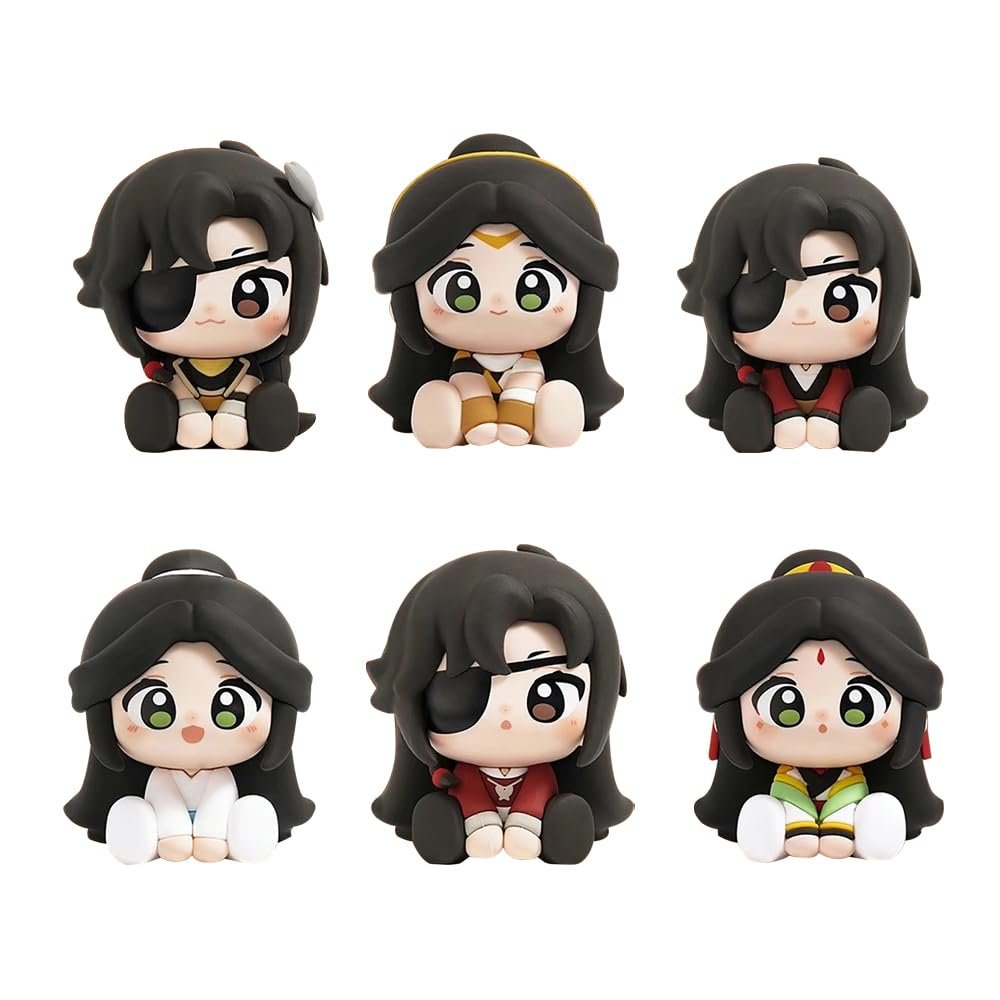 6pcs Xie Lian Figure Hua Cheng Statue Mini Anime Cake Topper, 8cm Xie Lian Look up Figure Model, Handmade Desktop Decoration Collectible Gifts
