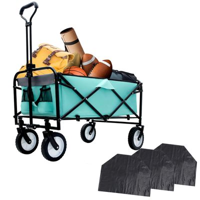 360lbs Collapsible Foldable Wagon Cart with Strapping System & 3-Pcs Plastic Liner - Beach, Utility, Grocery Cart for Camping, Shopping, Sports, Gardening & Fishing (Light Green)