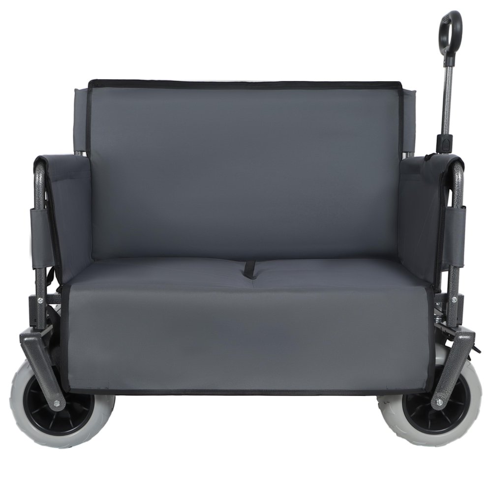 3-in-1 Folding Utility Wagon with Bench Seat, 500 lbs Capacity, 9"x4" All-Terrain Beach Tires, Perfect for Camping & Beach (Gray)