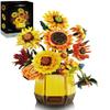 2 in 1 Sunflower Building Blocks for Adult - Artificial Flower Bouquets Building Set Van ggh Art Collection, Transforms from Sunflower Vase to Dinner Table Centerpieces, Home Decor Gift for Valentines view 1