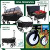 360lbs Collapsible Foldable Wagon Cart with Strapping System & 3-Pcs Plastic Liner - Beach, Utility, Grocery Cart for Camping, Shopping, Sports, Gardening & Fishing (Black) view 4