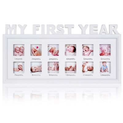 12-Month Newborn Keepsake Frame, BabyS First Year Memory Photo Frame, White