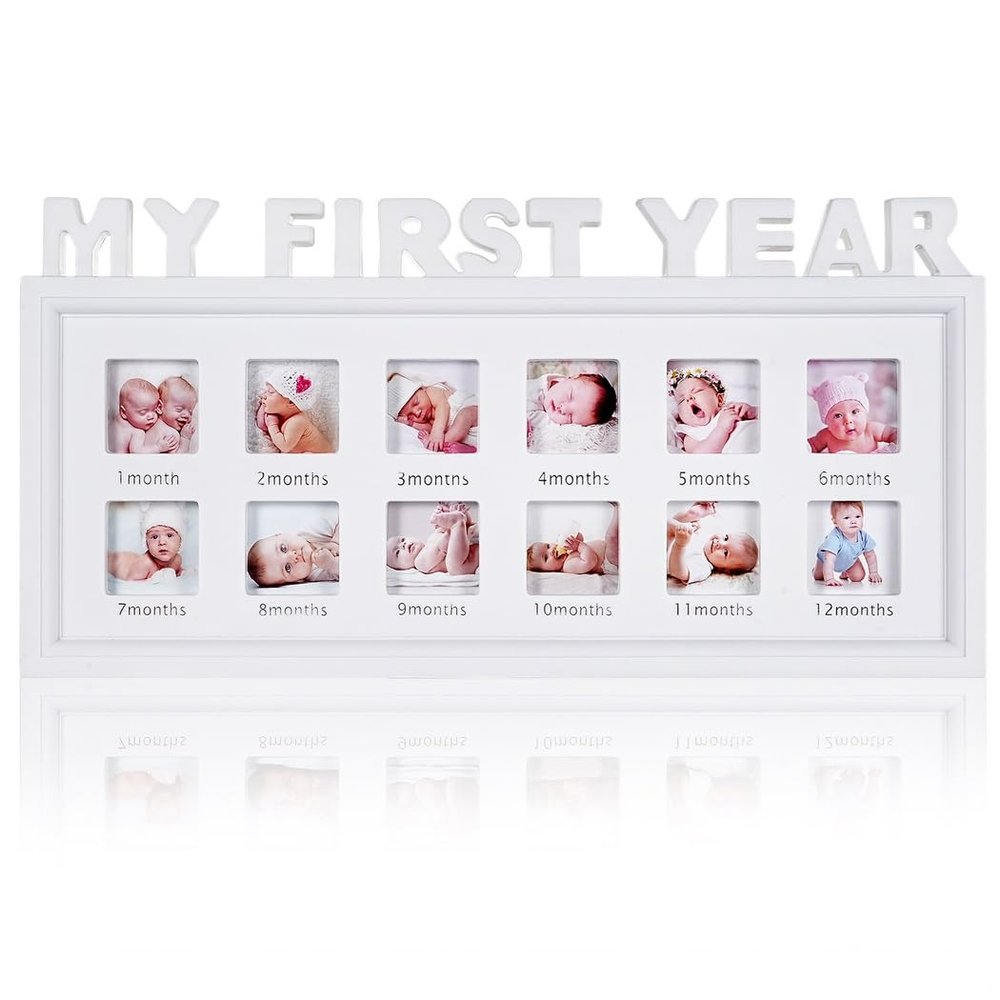 12-Month Newborn Keepsake Frame, BabyS First Year Memory Photo Frame, White