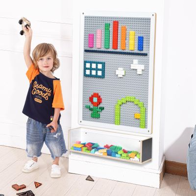 Bolocon Vertical Building Brick Base Plate & Chalkboard, 2-Sided Activity Panel and Blackboard for Kids&Toddlers Playroom, Compatible with All Major Block Brands (Rectangular-STD.)