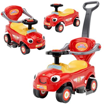 ChromeWheels 3 in 1 Ride on Push Cars for Toddlers with Removable Handle Pedal Guardrails, Music, Horn, Under Seat Storage (Red)