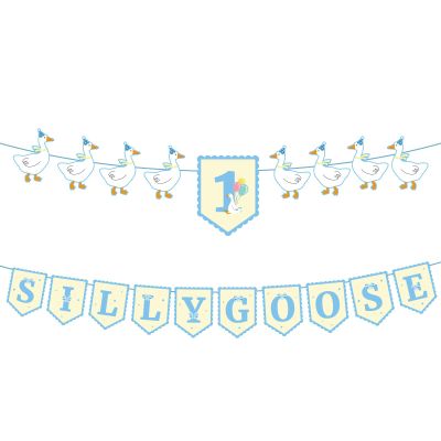 1 Silly Goose Banner, Pre-String One Goose Theme First Birthday Decorations 1st Baby Shower Garland for Gender-Neutral Nursery Wall Boys Girls Party Decor (Blue)