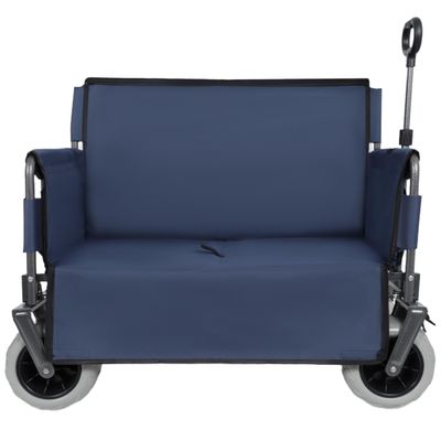 3-in-1 Folding Utility Wagon with Bench Seat, 500 lbs Capacity, 9"x4" All-Terrain Beach Tires, Perfect for Camping & Beach (Dark Blue)