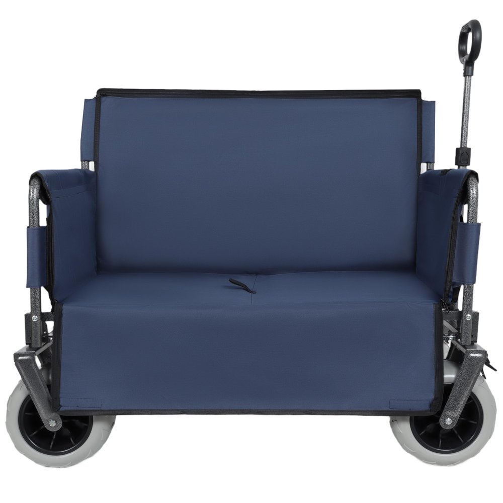 3-in-1 Folding Utility Wagon with Bench Seat, 500 lbs Capacity, 9"x4" All-Terrain Beach Tires, Perfect for Camping & Beach (Dark Blue)