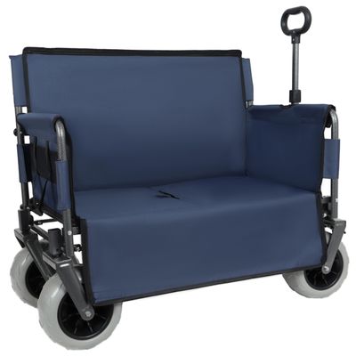 3-in-1 Folding Utility Wagon with Bench Seat, 500 lbs Capacity, 9"x4" All-Terrain Beach Tires, Perfect for Camping & Beach (Dark Blue)