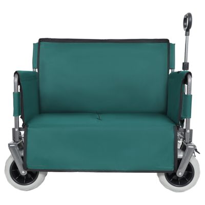 3-in-1 Folding Utility Wagon with Bench Seat, 500 lbs Capacity, 9"x4" All-Terrain Beach Tires, Perfect for Camping & Beach (Green)