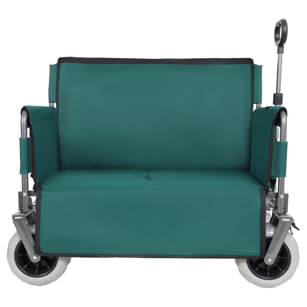 3-in-1 Folding Utility Wagon with Bench Seat, 500 lbs Capacity, 9"x4" All-Terrain Beach Tires, Perfect for Camping & Beach (Green)