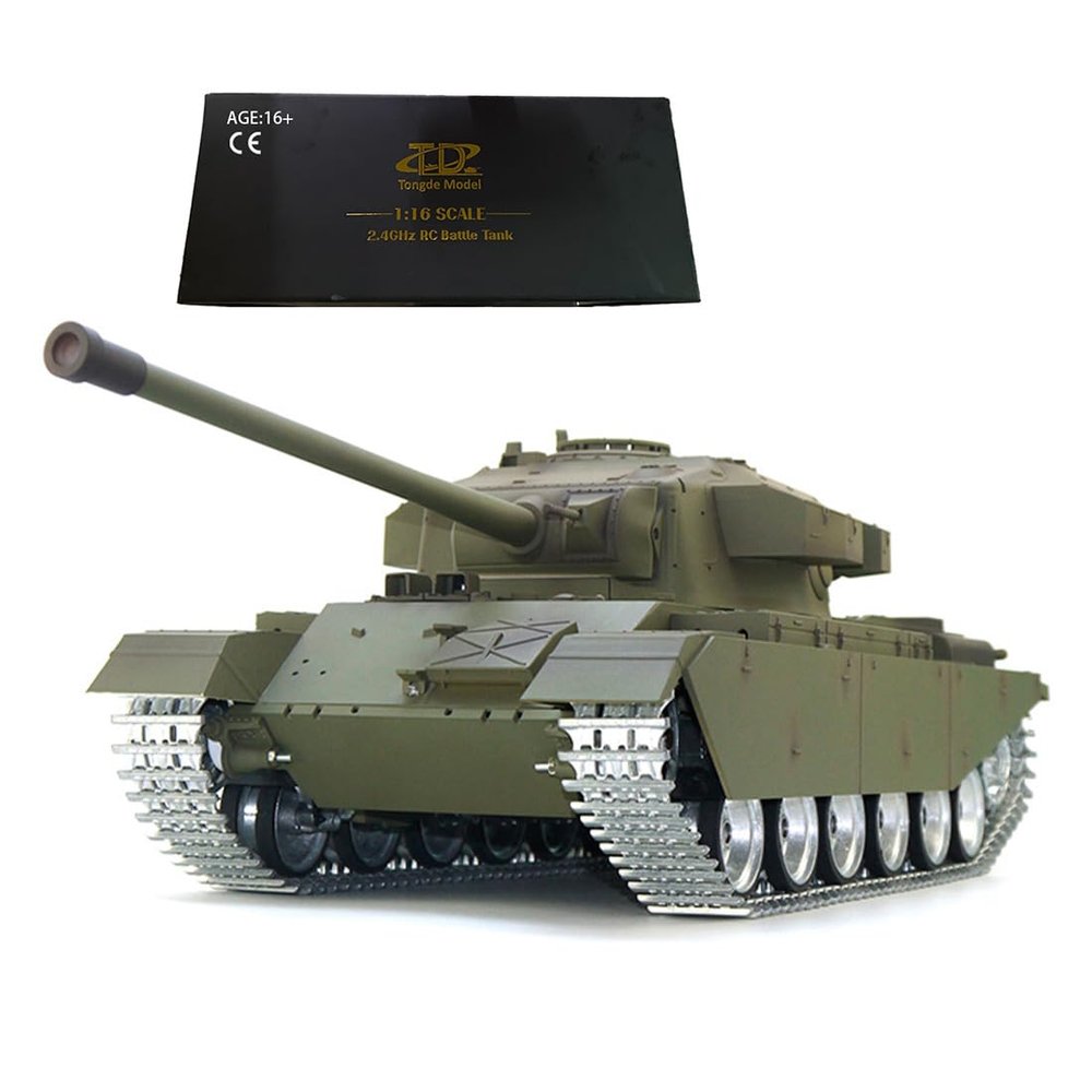 Goekhyrani 1/16 Scale RC British MK5 Centurion Tank, 2.4GHz Remote Control Military Vehicle Model with Infrared Combat Battle System, Army Green, Professional Version