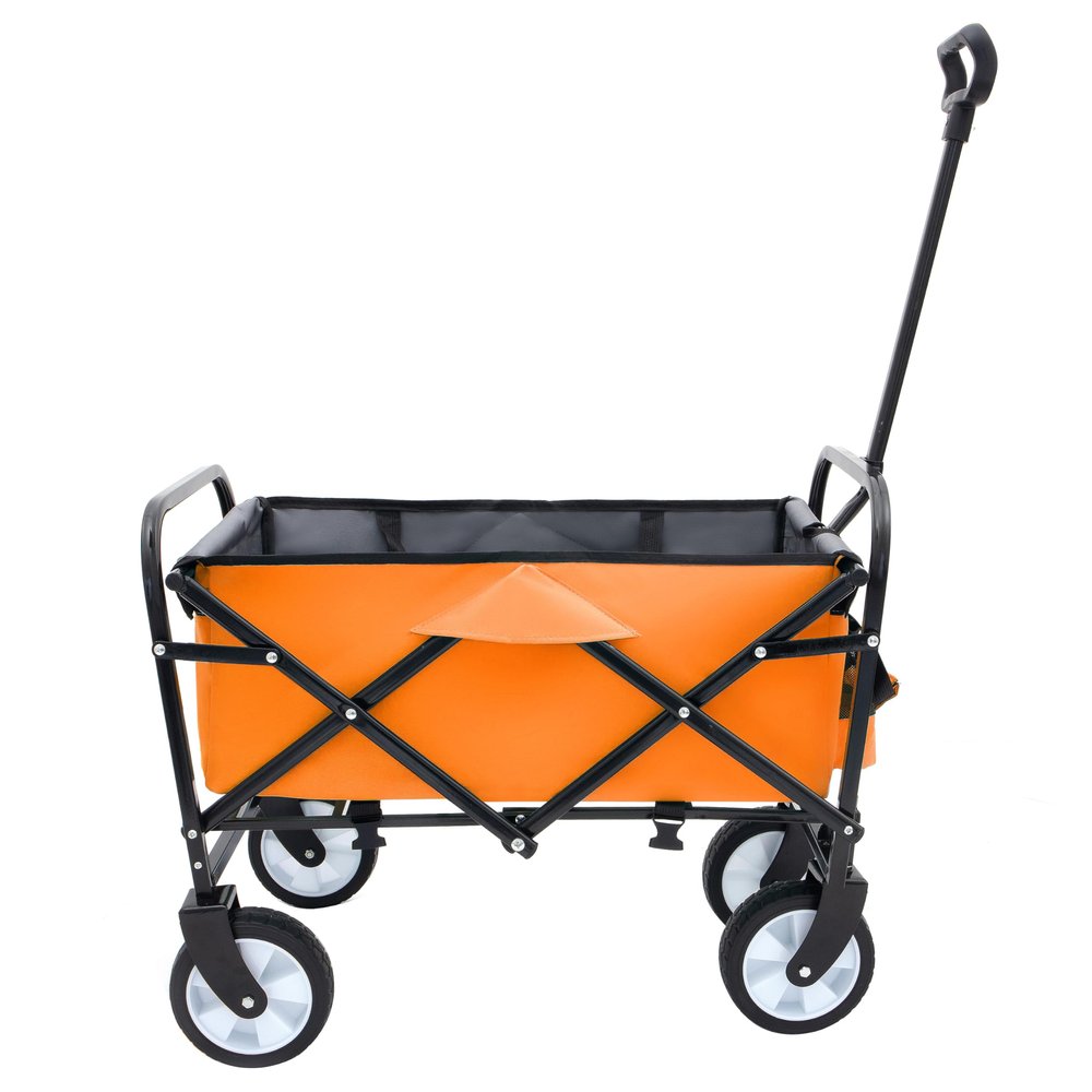 Collapsible Foldable Wagon Cart with Strap System - 225lbs Capacity Beach, Utility, Grocery Cart for Camping, Shopping, Sports, Gardening & Fishing (Orange)