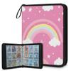 Kuquteed Pink Rainbow Trading Card Binder 4 Pocket 400 Cards Holder Collector Album with 50 Removable Sleeves Gifts for Boys Girls Stars Clouds Game Sports Cards view 1