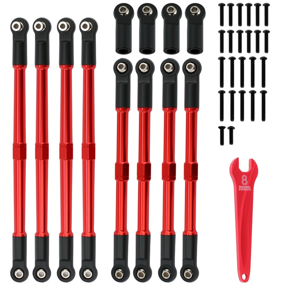 7075 Aluminum Tie Links Push Rods Set Upgrade Parts for Traxxas 1/10 E-Revo 2.0 Summit,Replace#5319X #5338R (Red)