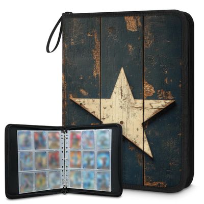 Kuquteed Vintage Stars Trading Card Binder 4 Pocket 400 Cards Holder Collector Album with 50 Removable Sleeves Gifts for Boys Girls Wooden Board Game Sports Cards