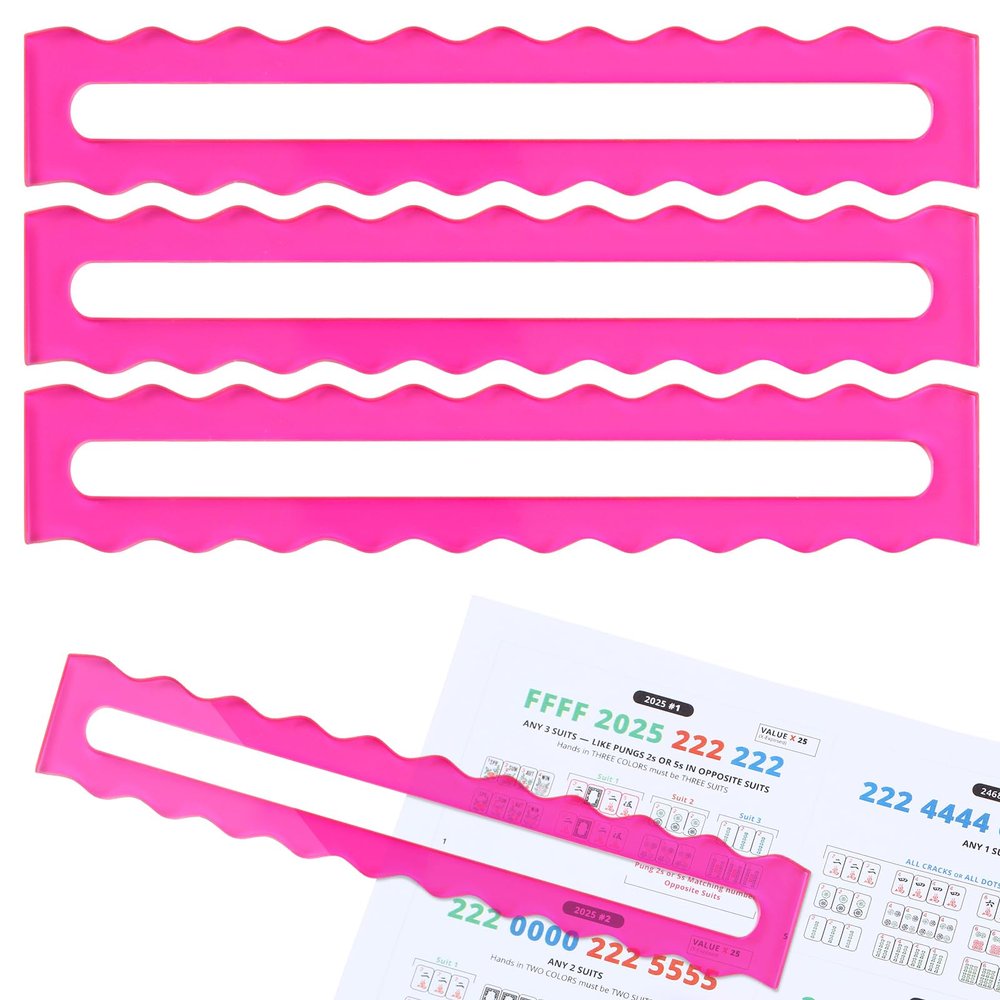 Amyhill 4 Pack Mahjong Guide Line Finder Acrylic Bright Scalloped Mahjong Rules Helper, Beginner Mah-jongg Rules Reader, Mah Jong Accessories Gift for Players Women(Pink)