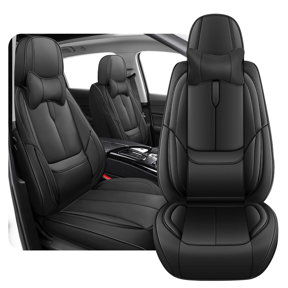2PCs Front Seat Covers for Chevrolet Colorado 2004-2025 With Headrests, Premium Nappa Leather Seat Cover, Fully Wrapped Protect Modern Style Seat Cover (2-Seat Luxury, Classic Black)