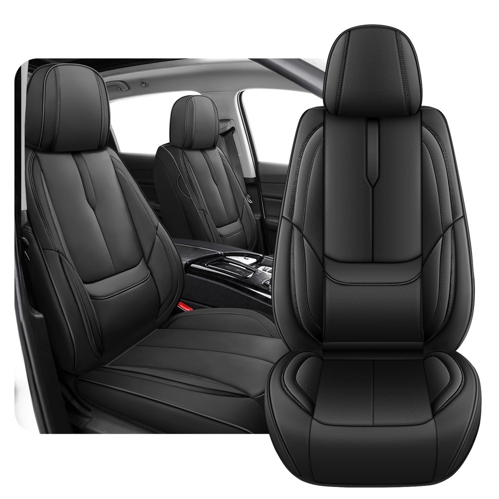 2PCs Front Seat Covers for Honda CRV 2000-2025, Premium Nappa Leather Seat Cover, Fully Wrapped Protect Modern Style Seat Cover (2-Seat Standard, Classic Black)