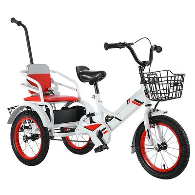 JIYIAN Leisure Pedal Tricycle,Twins 3 Wheel Bike with Armrest Adjustable Saddle Enlarge The Basket to Hold More Items Anti-Skid and Wear-Resistant Tires Little Boys, Girls Ride on,Red,16 inches
