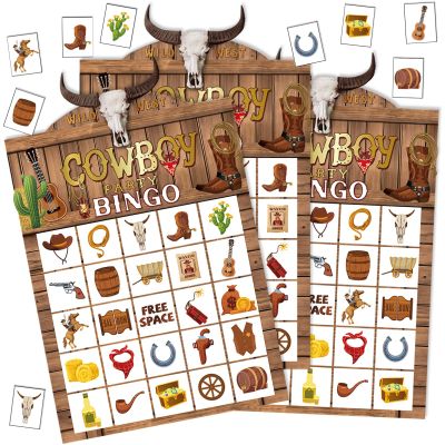 Blosssound Cowboy Bingo Game Set Bingo Cards for 24 Players Wild West Party Game for Family Activities Rodeo Holiday Cards for Western Party Favor