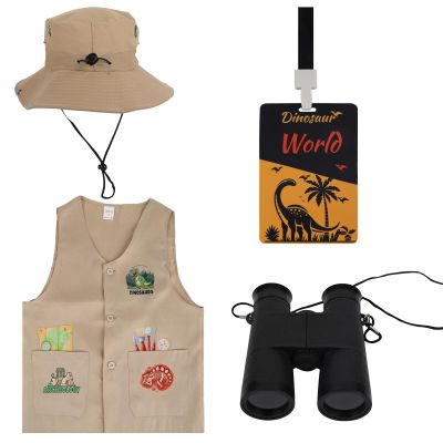 2 MULE TEAM Kids Dinosaur Paleontologist Kit Hat Costume and Vest Dinosaur Pass Cards for Paleontologist Costume Kids Explorer Activity Zoo Jungle Party and Career Day Party